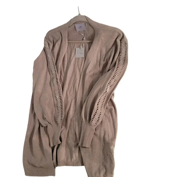 LIV Milano Women's Open Front Long Sleeve Shawl Collar Cappuccino Cardigan M NWT - Picture 6 of 14